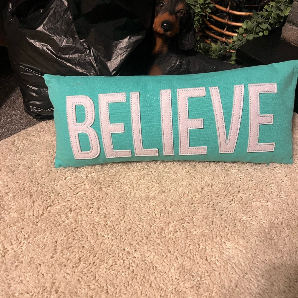 Teal 'Believe' Decorative Pillow